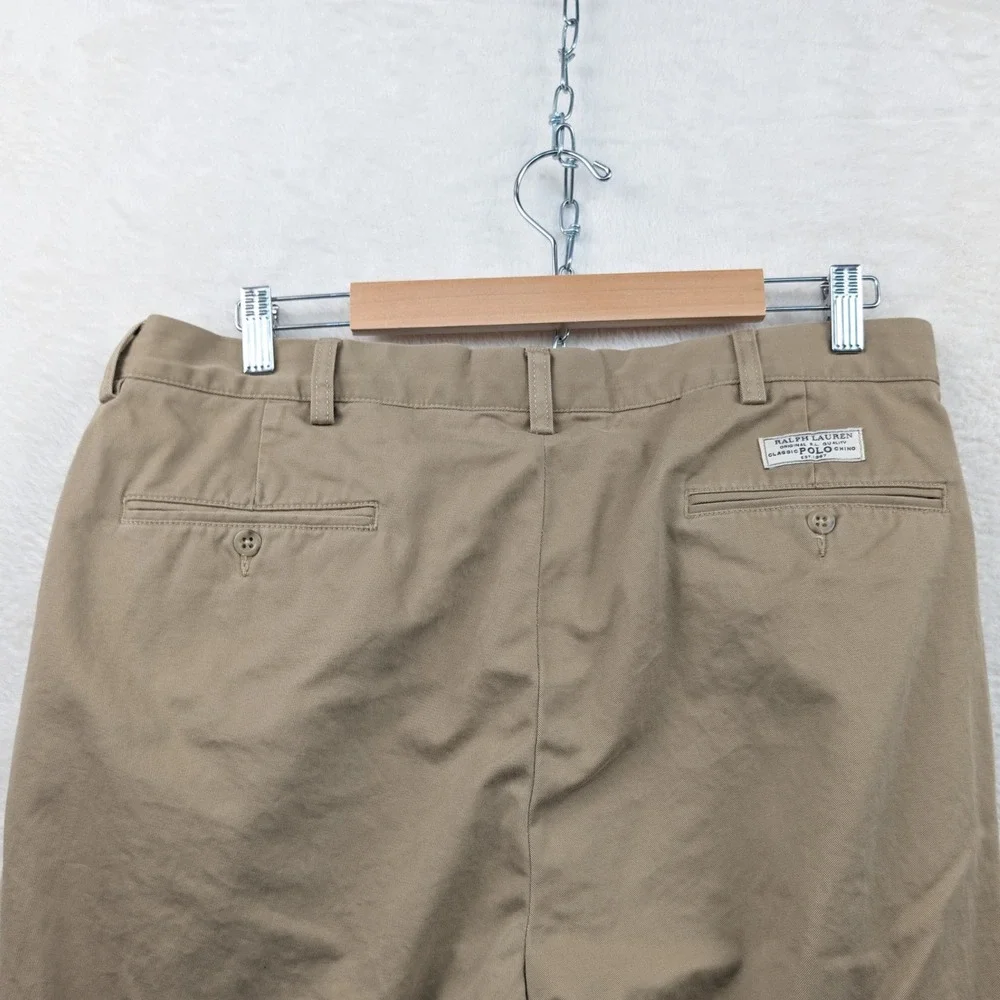 VTG Polo Ralph Lauren Andrew Pants Mens 37x30 Tan Straight Leg Pleated Chino 90s